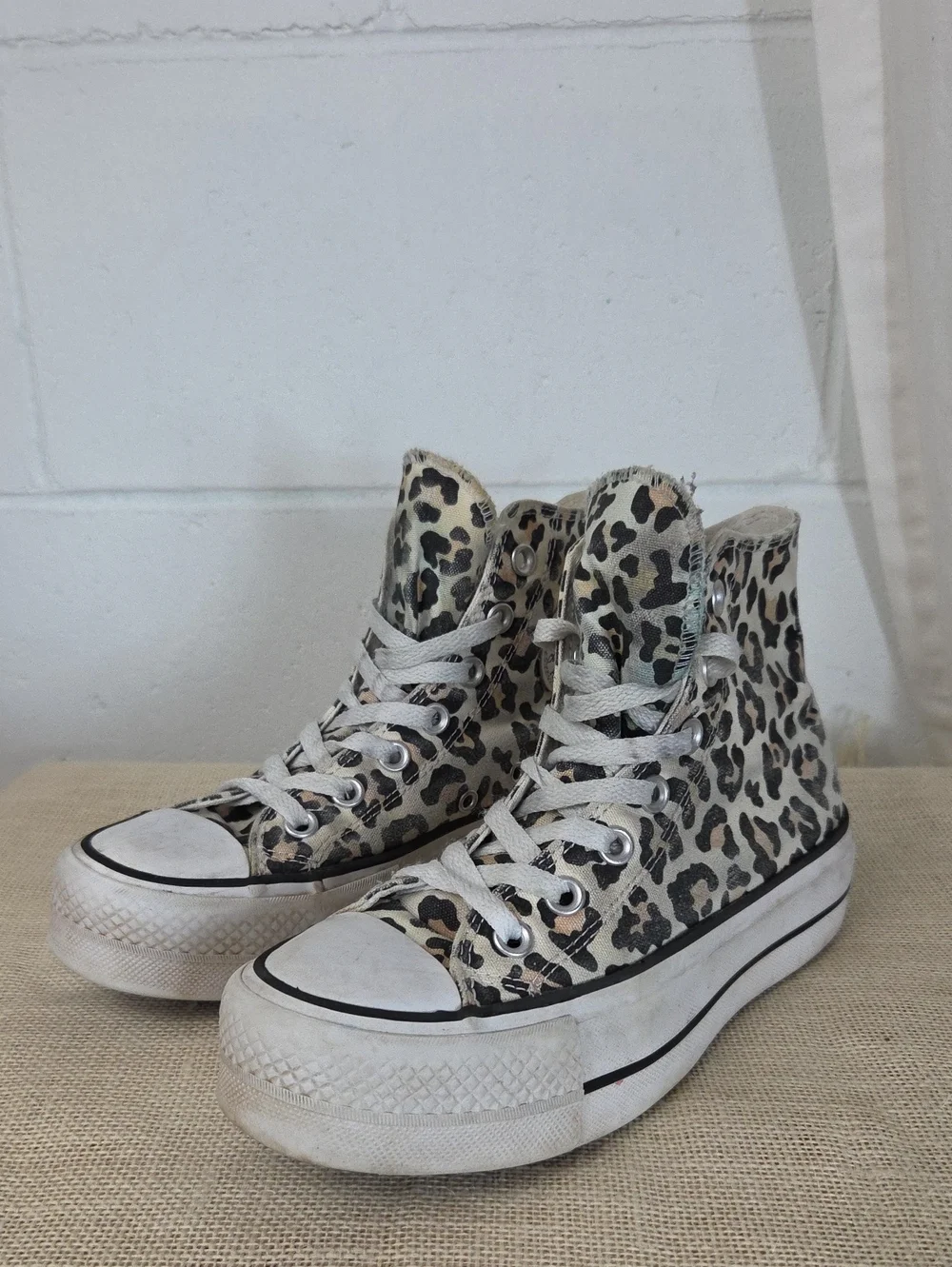 Converse Platform High Top Chuck Taylors in Leopard Print Black, Cream